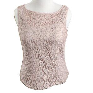 TAHARI ARTHUR S LEVINE LUXE SLEEVELESS DRESSY LACE BLOUSE TOP PINK SIZE 8